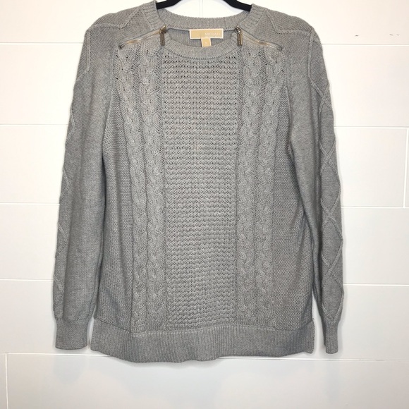 MICHAEL Michael Kors Sweaters - Michael Kors Chunky Knit Gray Sweater Gold Zipper